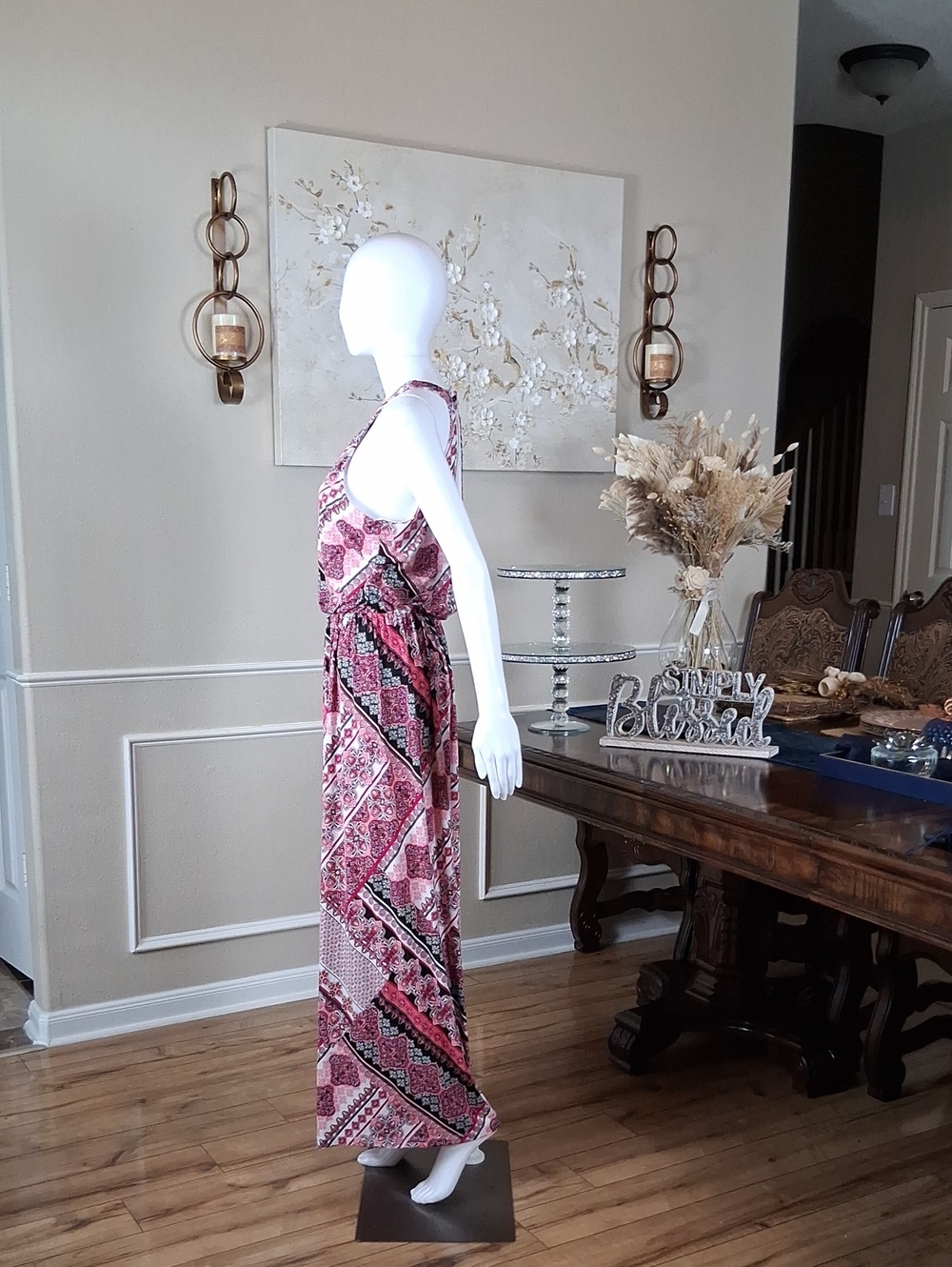 Trixxi Women's Halter Pink Multi Boho Maxi Dress Size Large Summer Dress - Picture 7 of 14